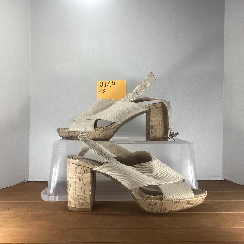 LifeStride Women's Lara Platform Sandals Cork High Heel‎ Beige US 9.5M